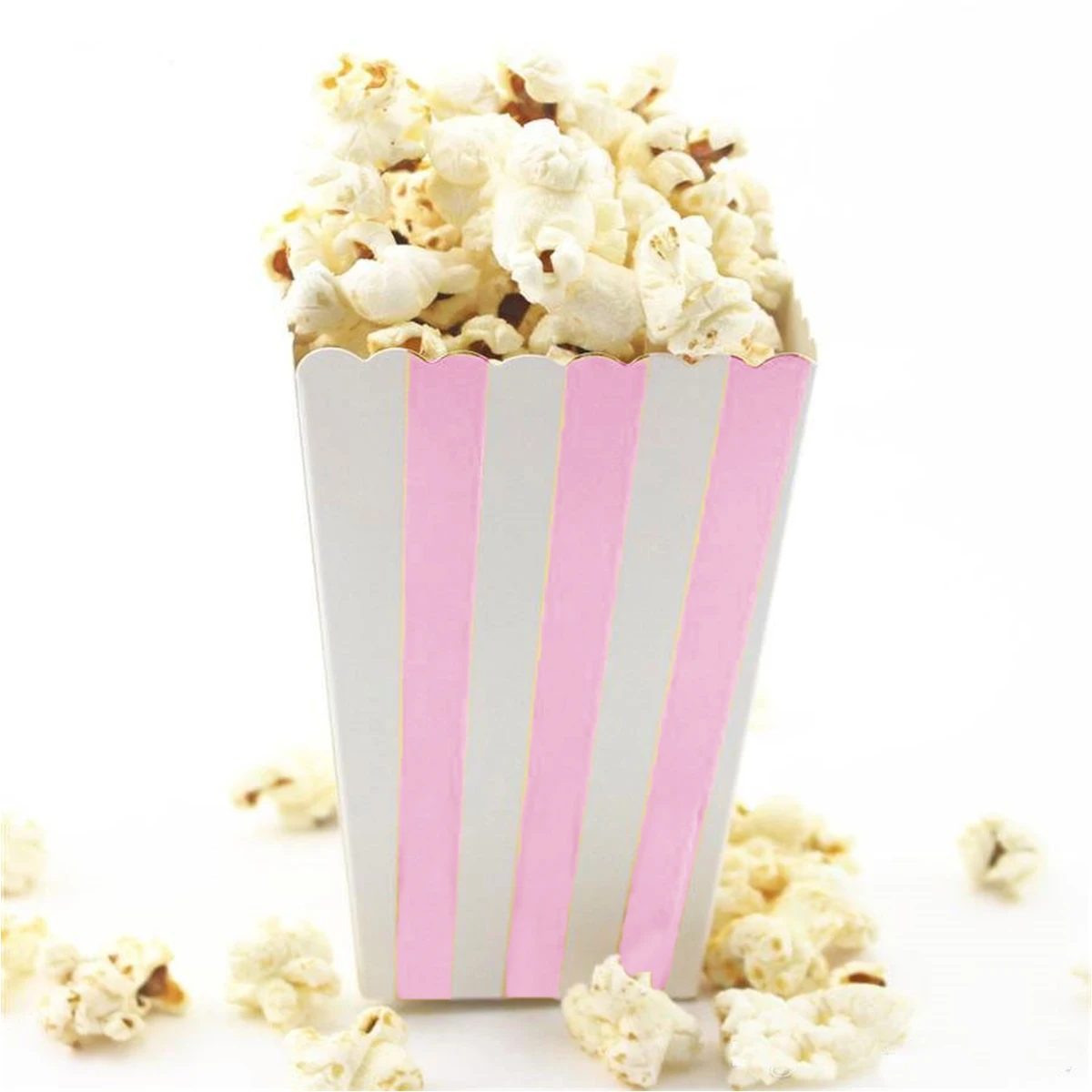 

24pcs Popcorn Boxes Rugby Stripe Pattern Decorative Dinnerware for Birthday Parties / Baby Showers / Graduations (Pink)