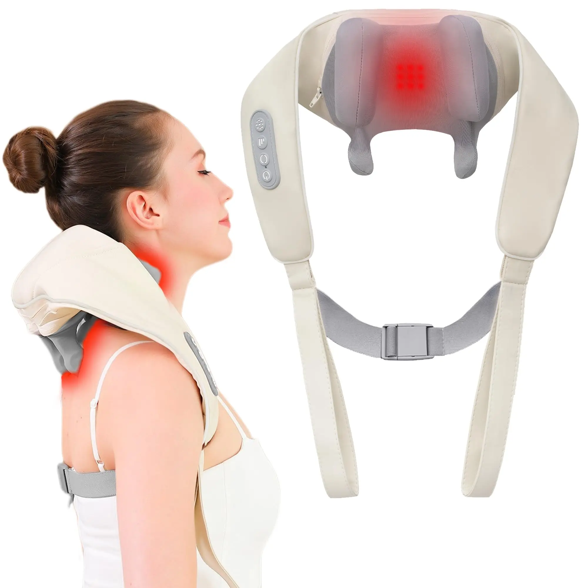 

Shiatsu Neck Massager for Deep Tissue Cordless Neck and Shoulder Massager with Heat 4D Deep Electric Kneading Massage