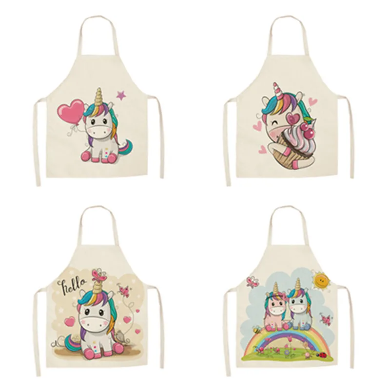 New 1PC Children Kitchen Apron Cartoon Style Printed Sleeveless Cotton Linen Aprons for Kids Children Home Cleaning Tools