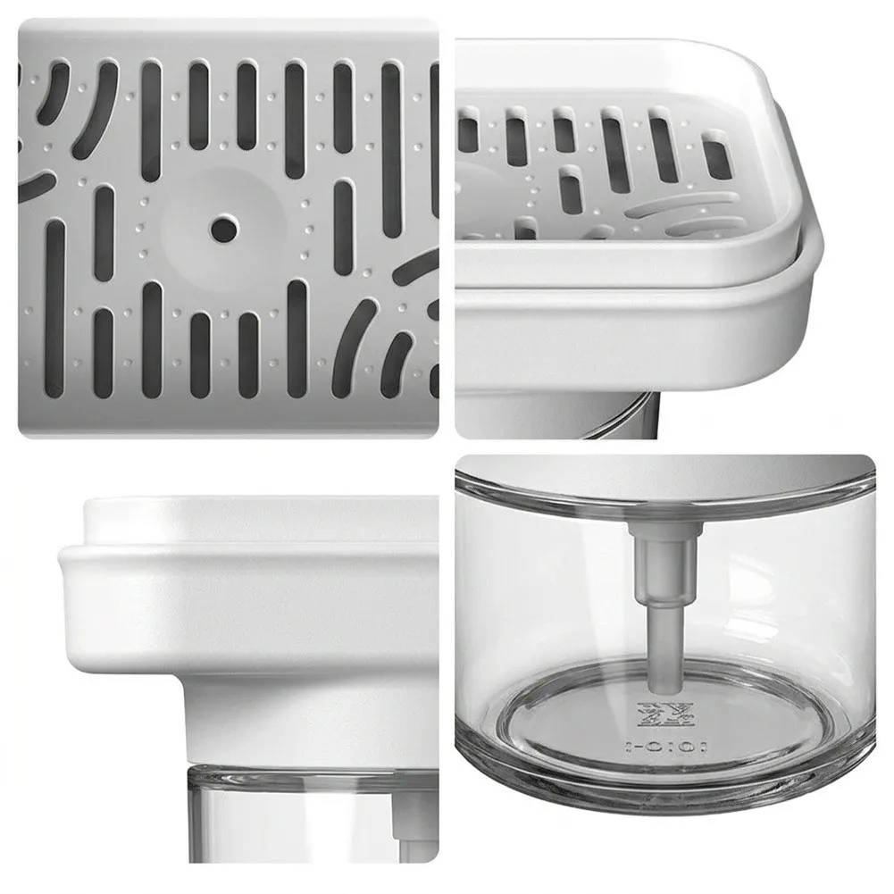 Refillable Dish Soap Dispenser with Functional Sponge Mounting Point Manual Pump Action for Repeatable Soap Output