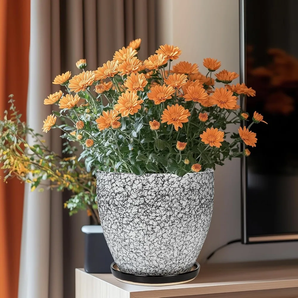 

8-дюймовый керамический горшок для растений с дренажем и блюдцем, современный круглый горшок для комнатных и уличных растений, подарок для декора домашнего сада