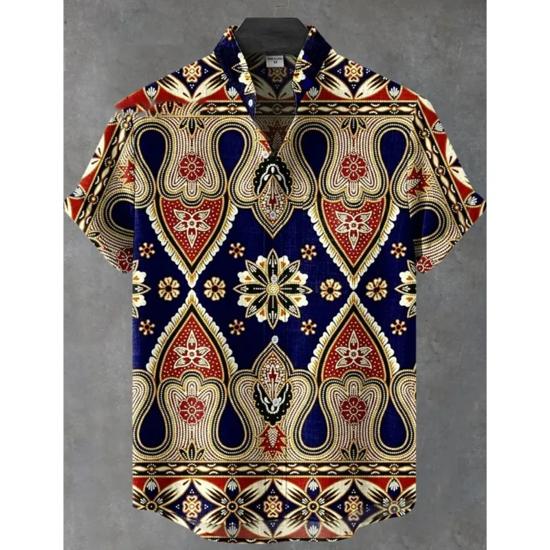 

Hawaiian shirt with ethnic mandala print for men, casual shirts with beach buttons