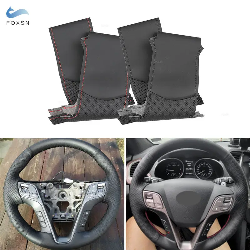 HandBraid Perforated Leather Car-styling Steering Wheel Cover Trim For Hyundai Santa Fe 2013-2018 Grand ix45 2013 2014 2015 2016