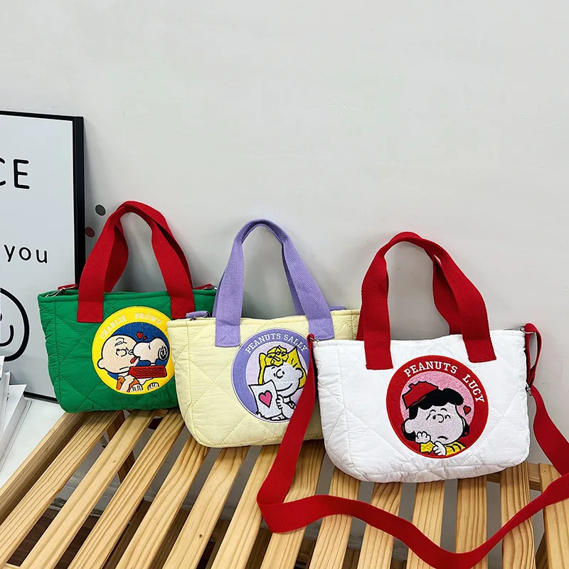 Snoopy Cartoon Cute Women's Shoulder Bag Girl Snoopy Anime Embroidery Large Capacity Storage Handbag Down Crossbody Bag Tote Bag