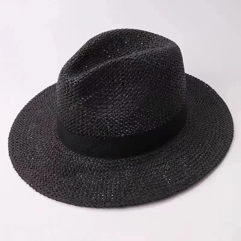 Black Ribbon Band Panama Hats Summer Women Sun Hat for Men Jazz Top Wide Brim Staw Beach Hat Derby Party Wedding Hat