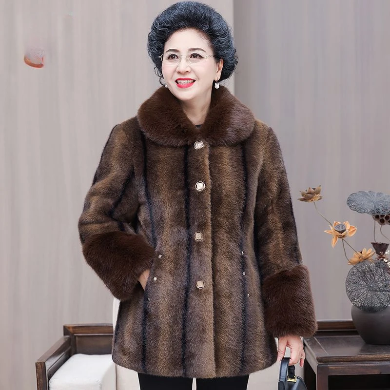 2024 Winter New Environmental Protection Rex Fur Coat Fashion Casual All-Match Loose Mid-Length Imitated Mink Fur Outwear LX317