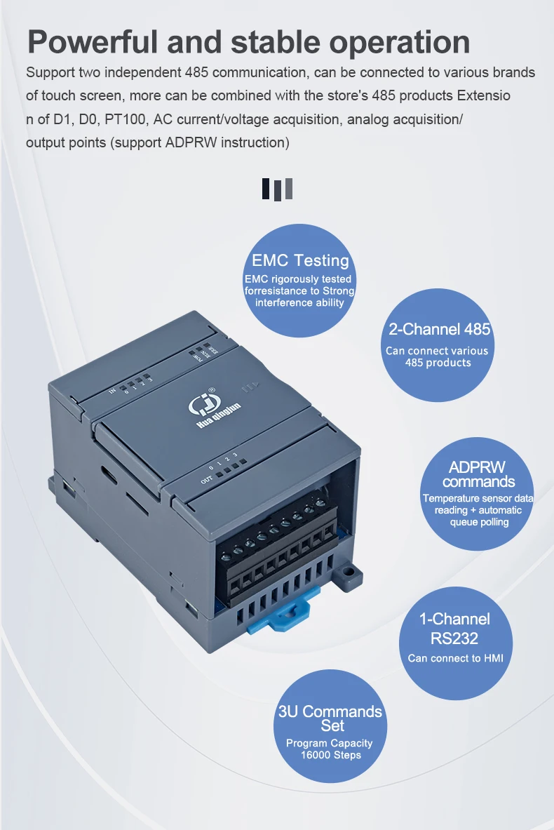 Huaqingjun 4DI 4DO uscita relè PLC RS485 232 schema scala Modbus RTU controllore logico programmabile per contatore di energia
