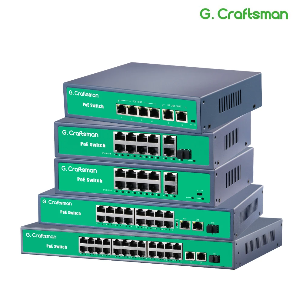 

G.Craftsman POE переключатель 4 8 16 портов поддержка IEEE802.3af/at CCTV 5 Мп 8 МП 4K IP-камера видеонаблюдения Беспроводная AP 100/1000bps