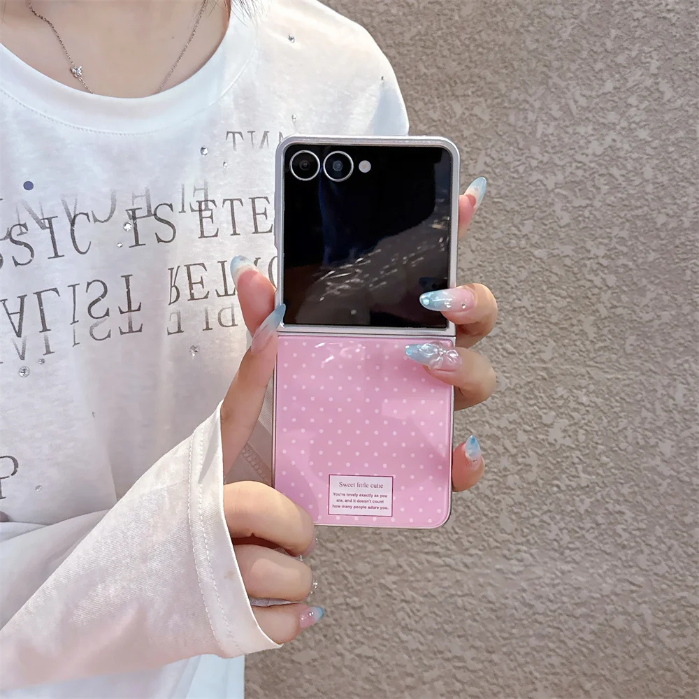 Phone Case For Samsung Galaxy Z Flip 8 7 6 5 Pink White Polka‑Dot Print Shockproof Slim Hard Protective Phone Cover For Girls