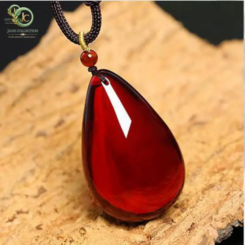 Natural Amber Necklace Men Women Healing Gemstone Fine Jewelry Genuine Baltic Red Blood Amber Water Drop Pendant Necklaces