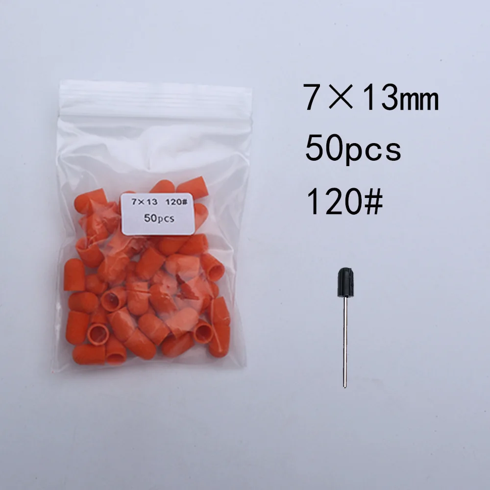 50 Stück Nagelschleifkappen mit Gummi-Pediküreblock – elektrische Bohrer für Fußnägel und Polieren.