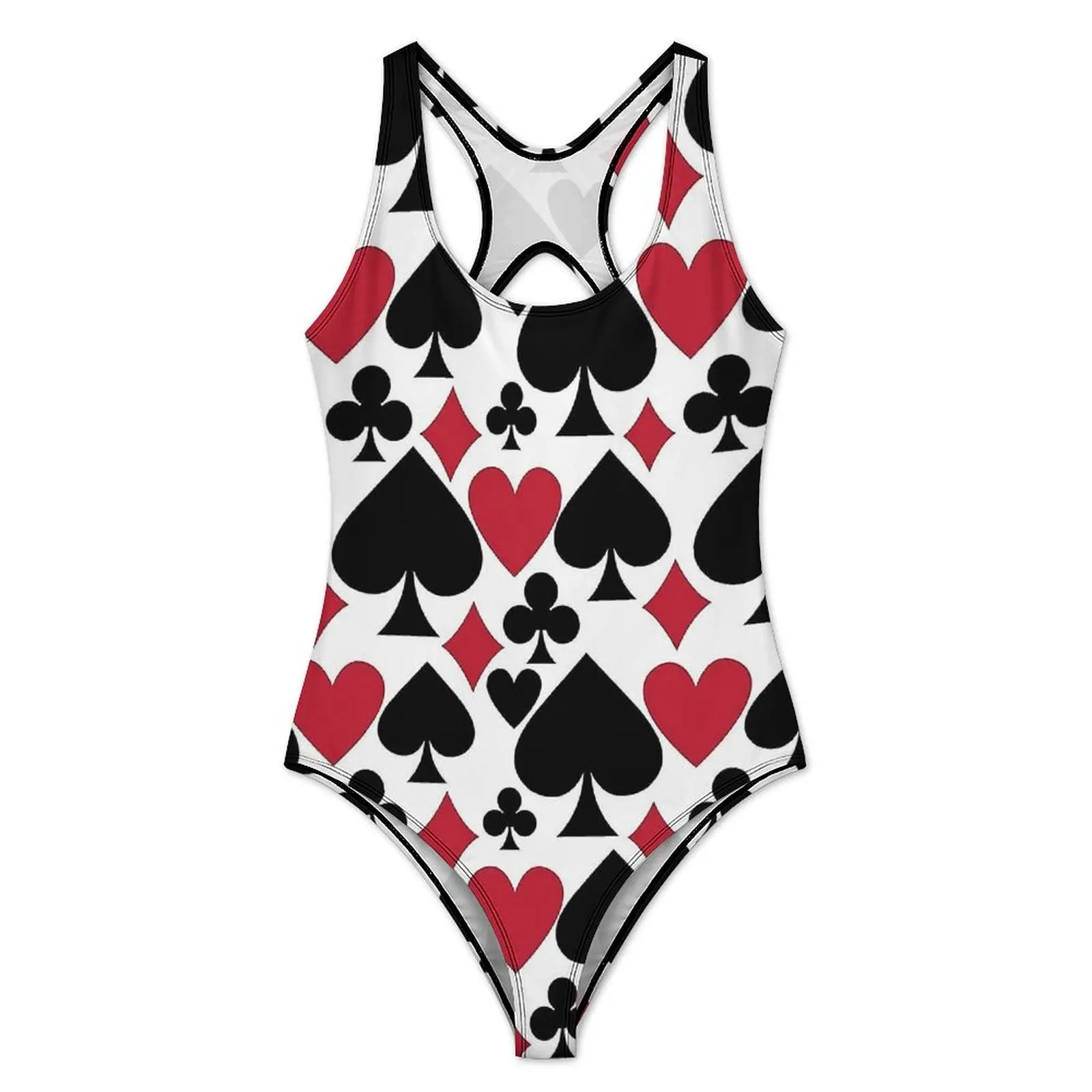 Playing Cards Suits Hearts Swimsuit Sexy  One Piece Swimwear Push Up Swimsuits Vintage Beach Beachwear