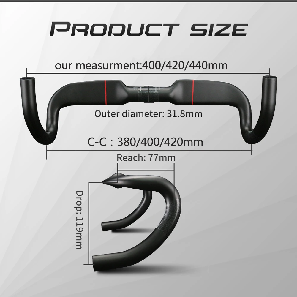 RXL SL-Bicycle Carbon Road Handle Bar, Internal Routing Bike Accessories, 31.8mm, 400mm, 420mm, 440mm, UD Matt