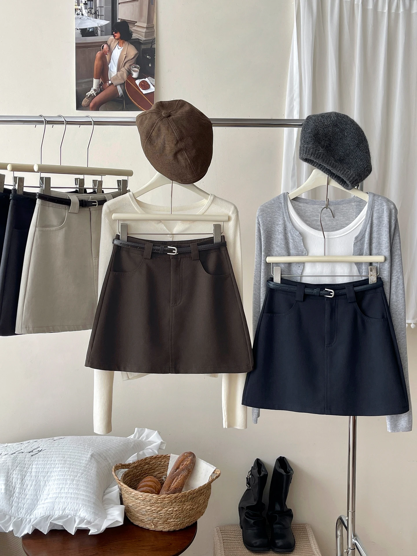 Chic Color café Waed algodón traje t falda ort mujer otoño Ele envolvente alrededor de una línea f longitud faldas