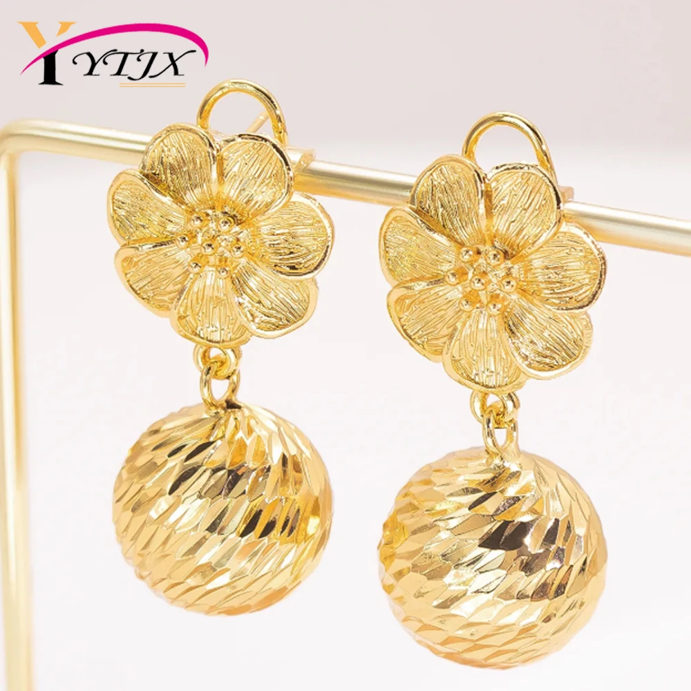 YTJX  2025 New Gold Color Round Drop For Women Elegant Flower Earring Fashion Simple Party Jewelry Accessories  Christmas