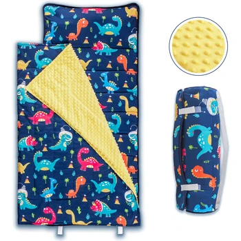 Tapete de cochilo para crianças com travesseiro removível e cobertor de lã para meninos e meninas tapetes de cochilo engrossados de dinossauro para creche pré-escolar