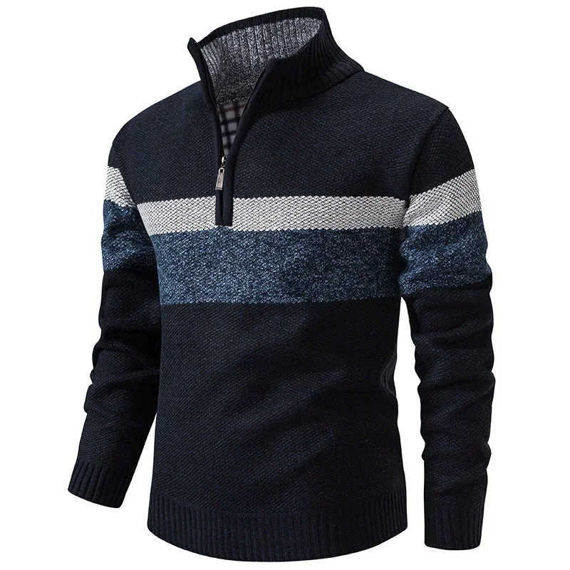 

LIBIELIY Mens Knit Sweater Pullover Stand Collar Mens Casual Sweatshirts Stripe Top Clothes American European Style