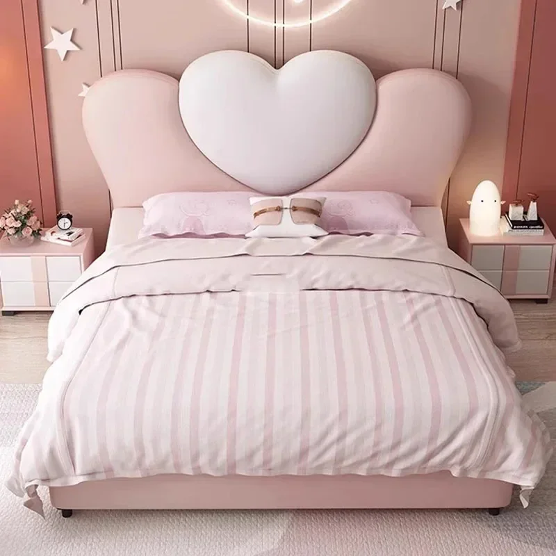 -Nordic Luxury Tatami Children Solid Wood Girl Confortable Master Bedroom Patio Pink Bed Storage Camas De Casal Modern Furniture