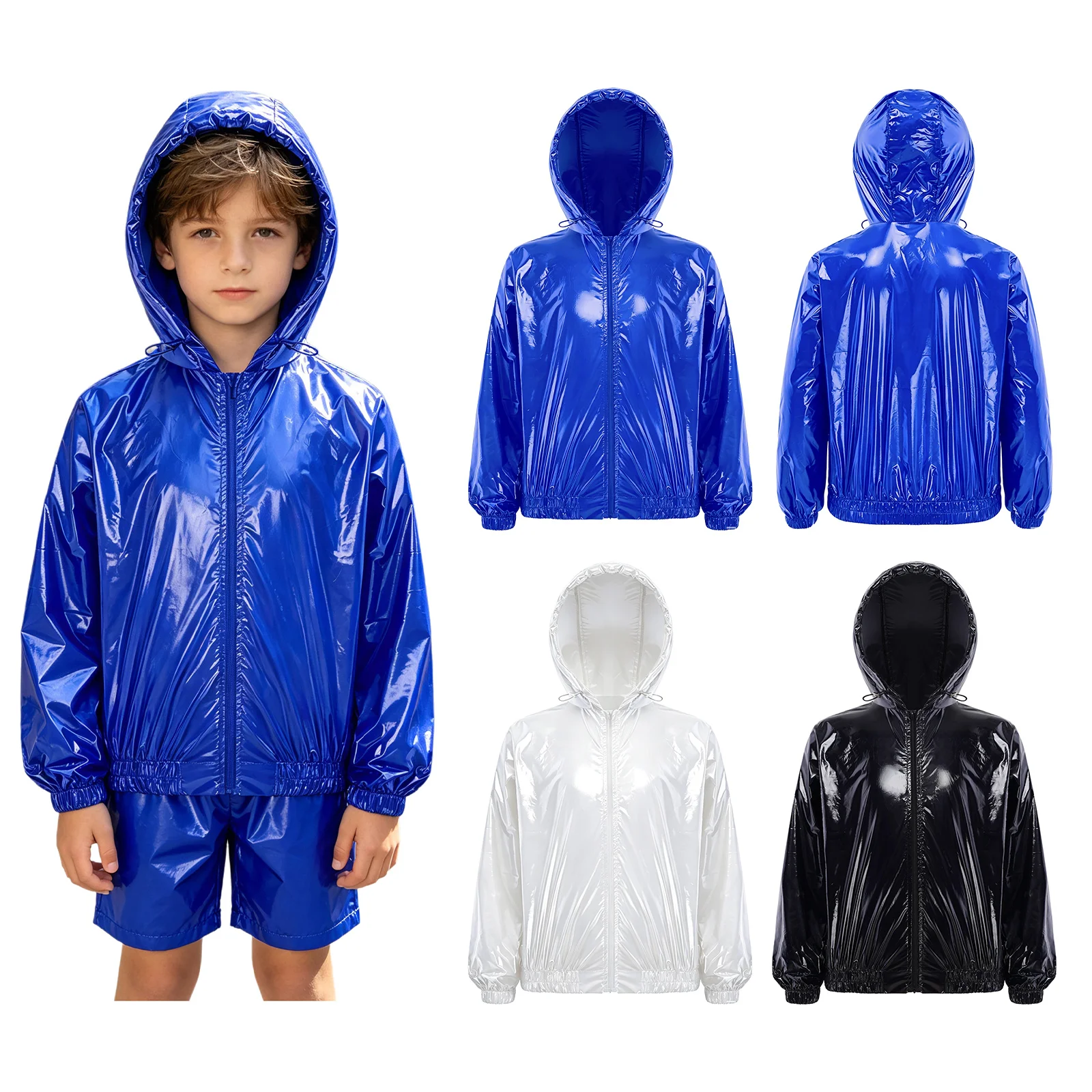 Kids Boys Water Resistant Hooded Jacket Long Sleeve Drawstring Hood Athletic Outerwear Raincoat Windproof Hiking Fishing Clothes