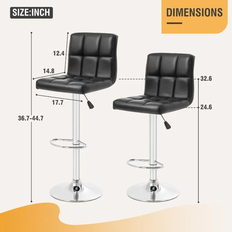 Verstellbare, höhenverstellbare, drehbare Barhocker, 2 gepolsterte Hocker aus PU-Leder mit Rückenlehne für Kücheninsel und Esszimmer, moderne Heimdekoration
