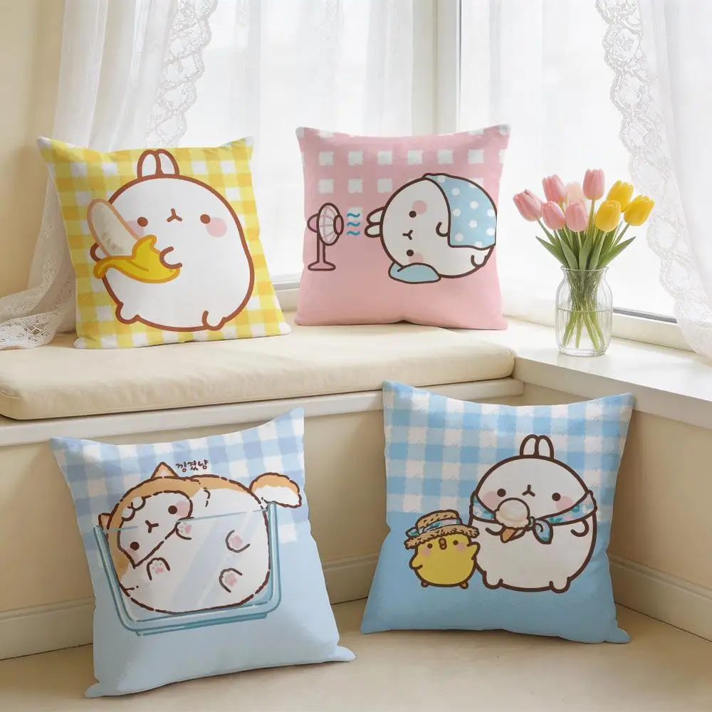 Cartoon M-Molang Rabbit Cushion Cover Square Short Plush Pillow Case Living Room Sofa Home Decor Funda 40X40