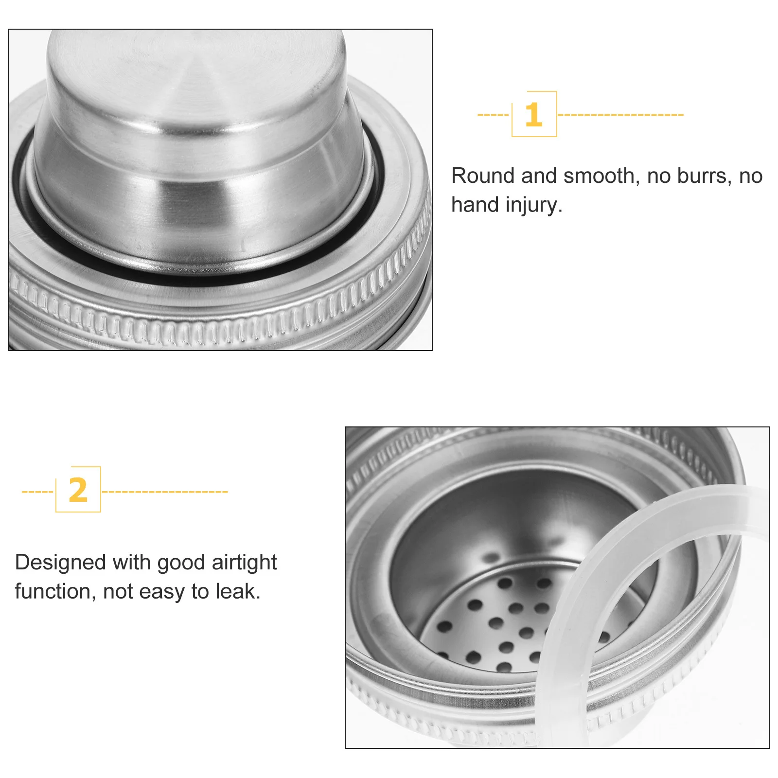

6Pcs Jar Shaker Lids Stainless Steel Rust-Free Multi-Function Spice Bottle Covers Mason Jar Cocktail Shaking Lids