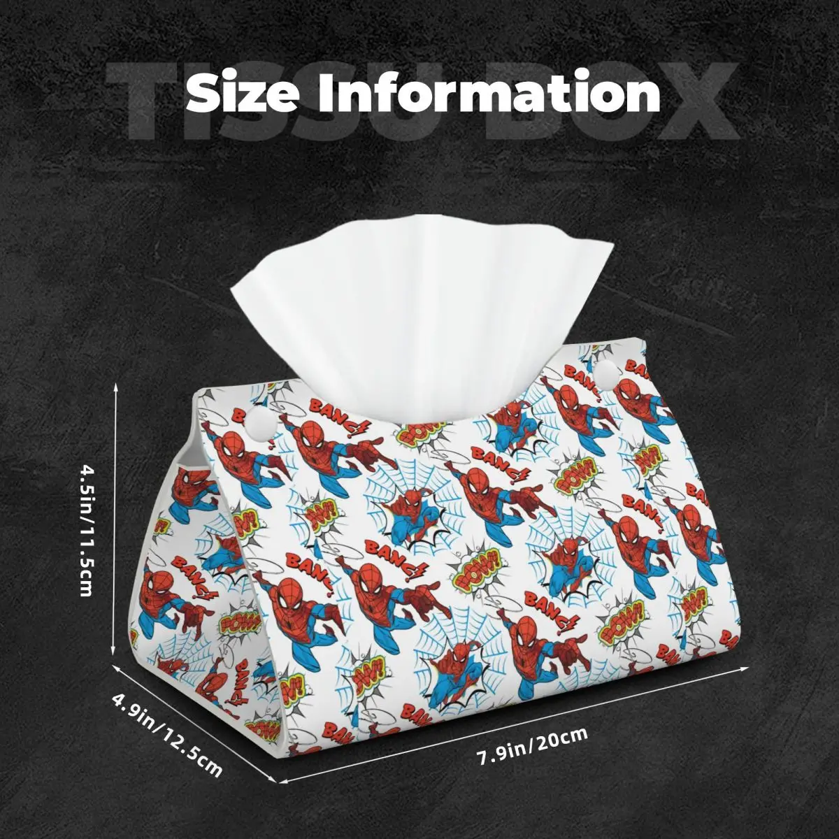 Custom Spider Man Pow Tissue Box Holder Rectangular PU Leather Facial Tissue Box Cover for Car Home