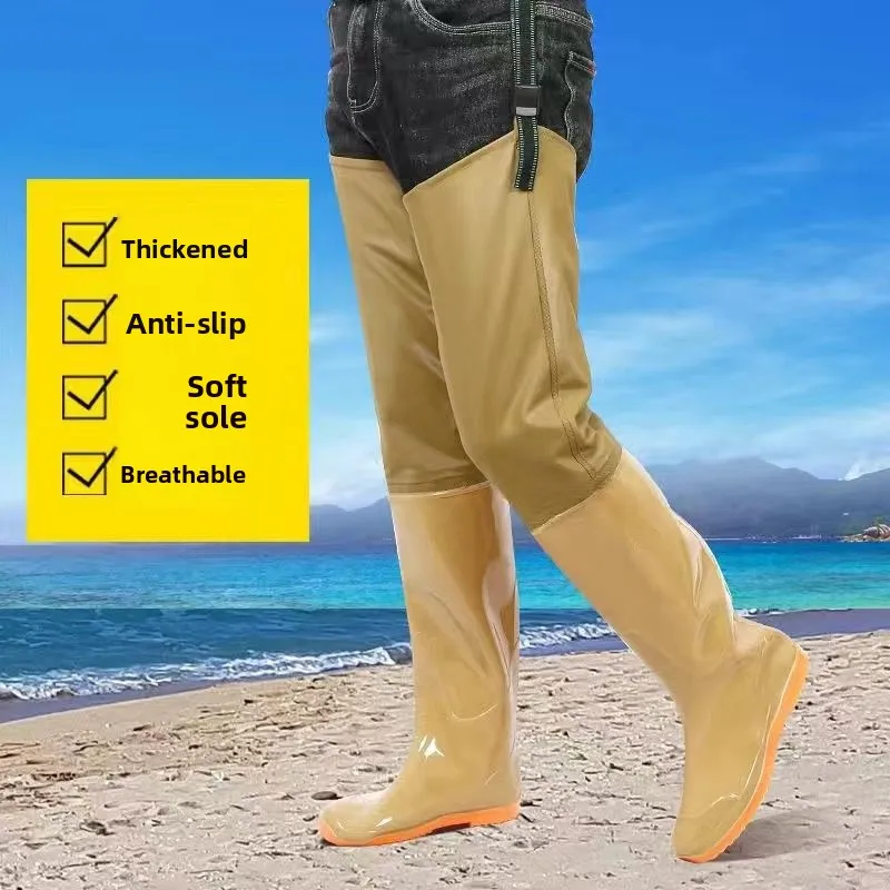 أحذية مطر طويلة للجنسين، أحذية صيد نسائية عالية فوق الركبة، جوارب قطنية ناعمة القاع، أحذية مزرعة للأراضي المغمورة بالماء