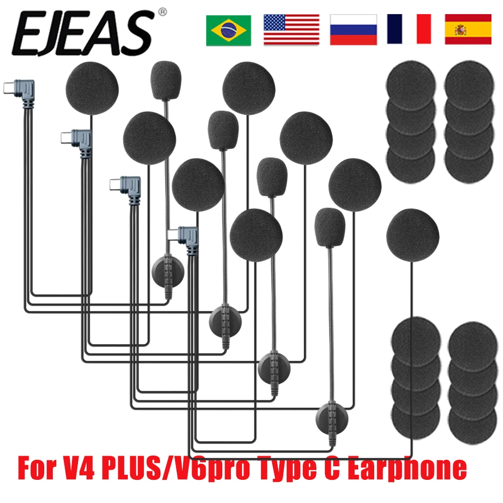 4/1 szt. EJEAS V6 PRO+ Motocyklowy Interkom Bluetooth 5.1 do Kasku Mikrofon Głośnik Słuchawka Akcesoria Typ-C Full Duplex