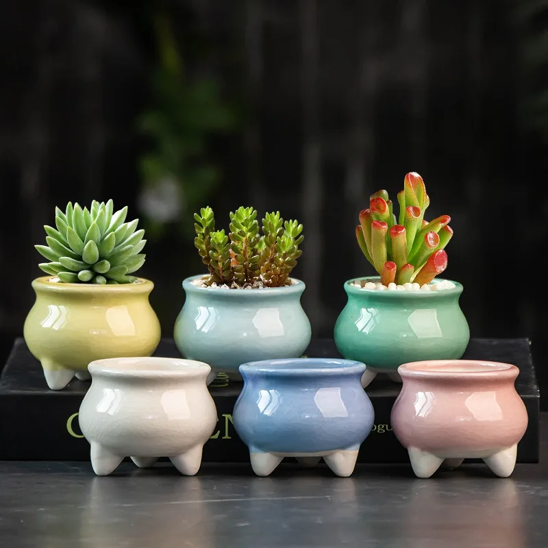 

6 Pieces/Set Colorful Mini Flower Pot Succulent Plant Pot Ceramic Planter Desktop Ornament Home Decor