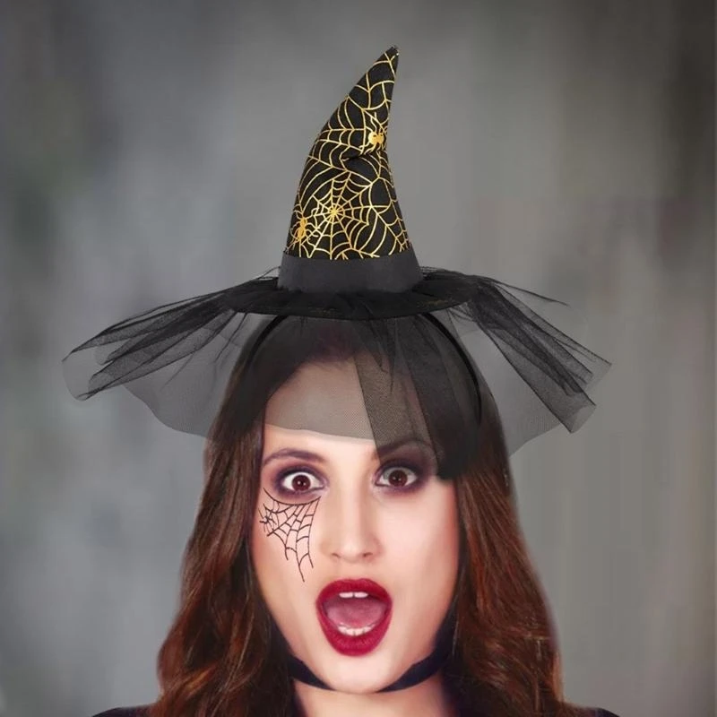 Spiderweb Witch Caps hedband สำหรับตัวช่วยสร้างหมวกสำหรับผู้ใหญ่ Hairhoop Halloween Party Headwear Y166