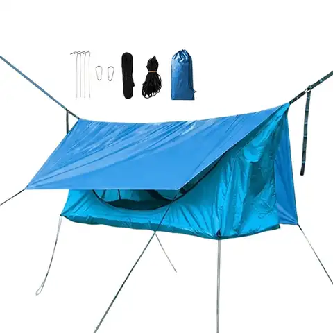 Zippered Flat-Lay Tent Hammock with Gnat Net Rain Cover Breathable Adult Hammock for Backpacking Hiking Backyard Outdoor Camping