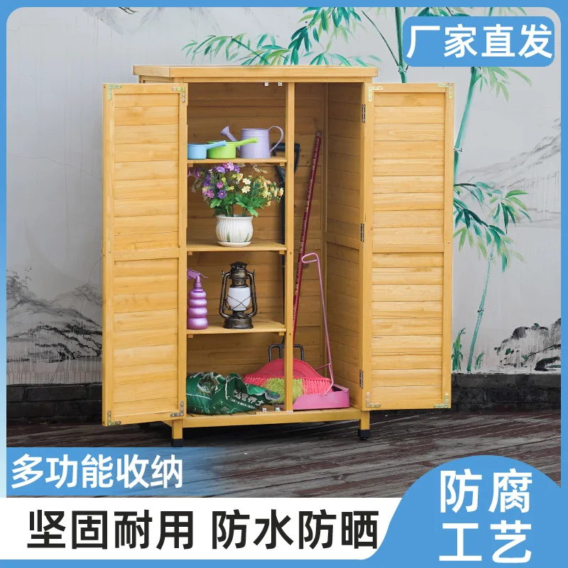 Outdoor storage cabinet Solid wood tool room Waterproof sunscreen Garden courtyard Outdoor gardening Pastoral glove box