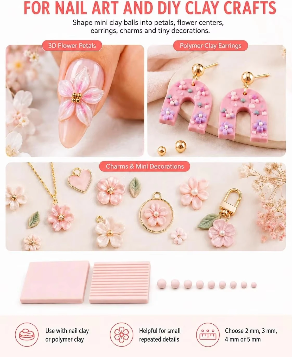 3D gedruckter Polymer‑Ton Perlenroller präzise Nuten sanftes Rollen wiederverwendbar Gel‑Kugel Herstellwerkzeug für Nail Art 3D Gelblumen Maniküre Zubehör Handwerk Werkzeug kreatives Hobby Utensil zur Herstellung von N – Detail 5