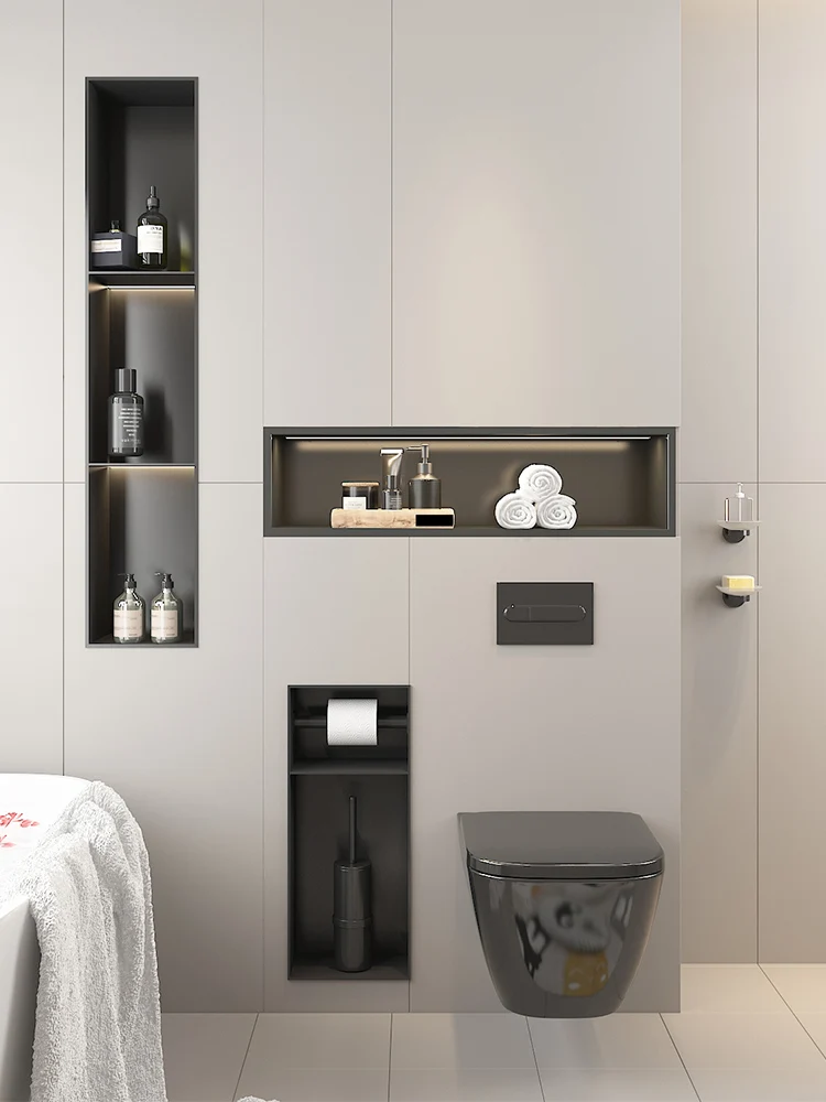 

304 Stainless Steel Niche Bathroom Embedded Toilet Shelf Metal Custom TV