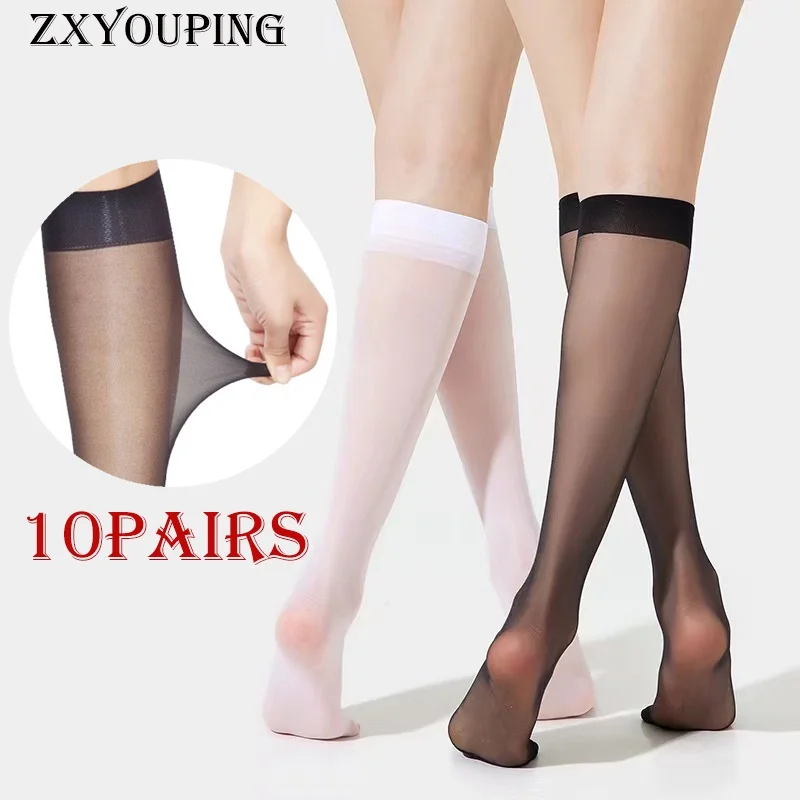 

JK Stockings 10pair Kit Cute College Style Ultra Thin Calf Stockings Sexy Solid Color Transparent Over Knee Socks