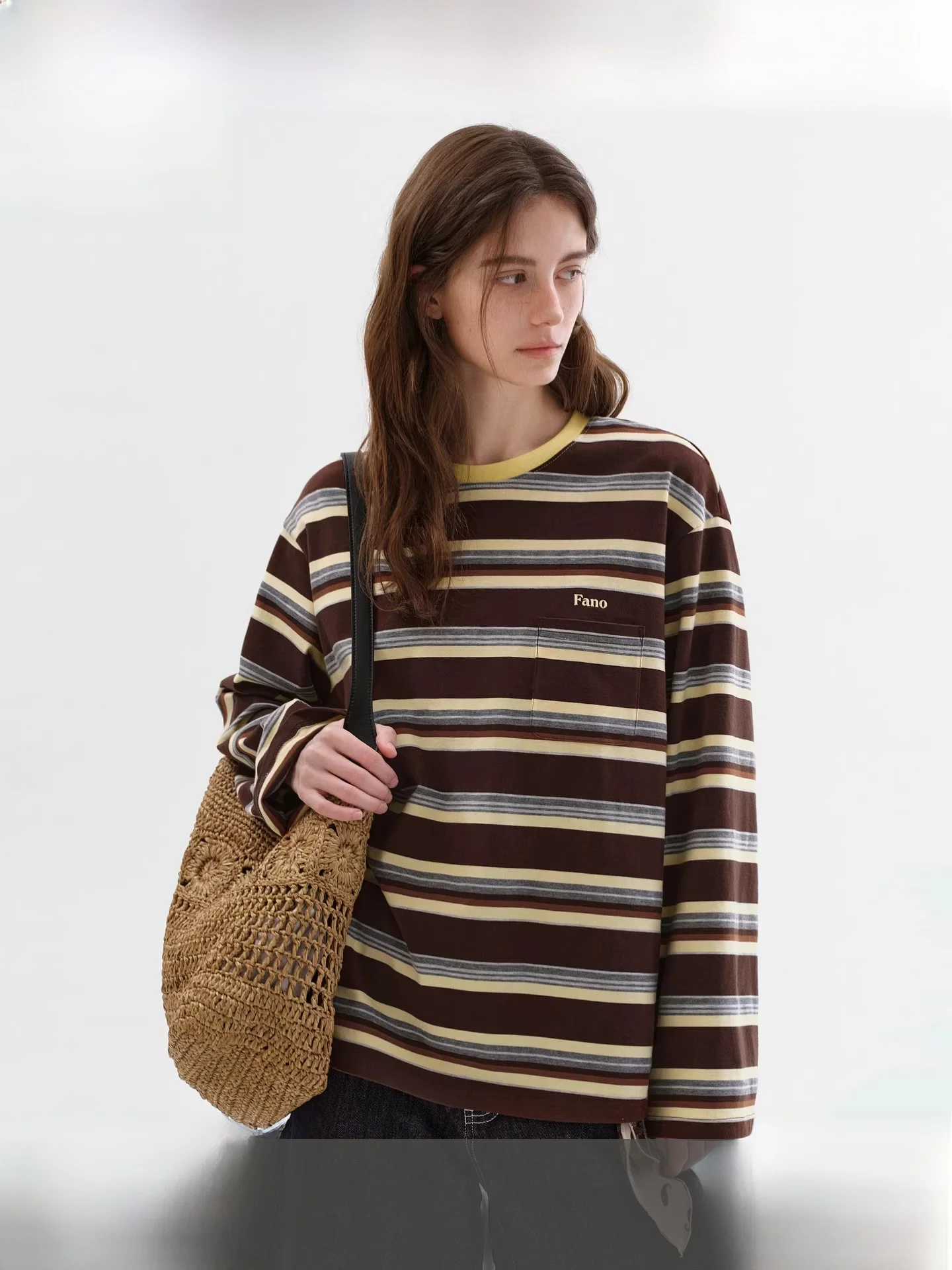 

Женская футболка Fano Vintage Loose Sle с вышивкой, повседневная, в полоску, весенняя, модная, хлопковая, с длинными рукавами, круглым вырезом