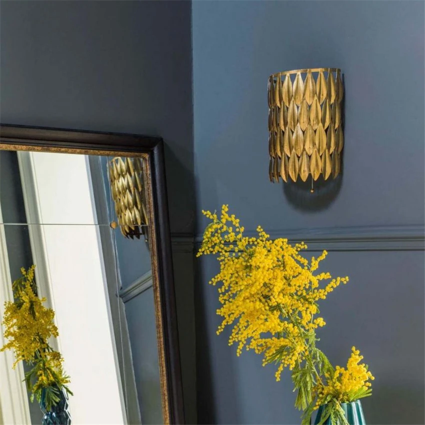 الشمال خمر الذهب يترك مصابيح الحائط غرفة المعيشة الأمريكية غرفة الطعام غرفة نوم المدخل شرفة آرت ديكو أضواء الجدار الفاخرة LED #2