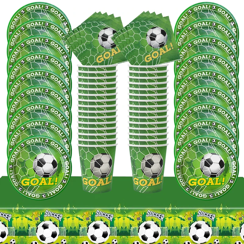 Vajilla desechable para fiesta de fútbol, platos de papel, vasos, servilletas, mantel, suministros de decoración para fiesta de cumpleaños y fútbol para niños