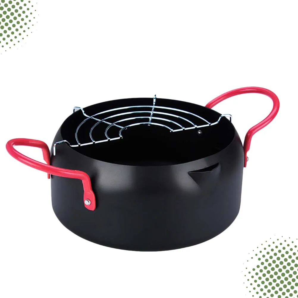 

22cm Household Iron Frying Pot Mini Fryer for Deep Frying Narrow Bottom Compatible Gas Induction Electric Stove with Filter