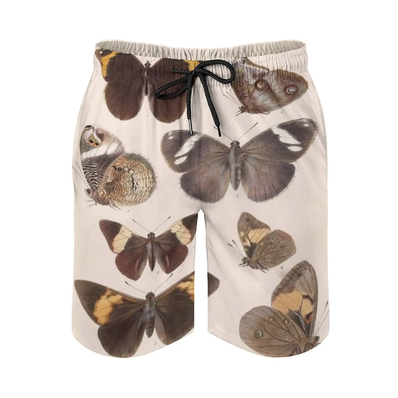 Vintage Scientific Illustration Of Moth Encyclopedia Surfing Beach Shorts Men's Boardshorts Patchwork Surf Swim Short Pants