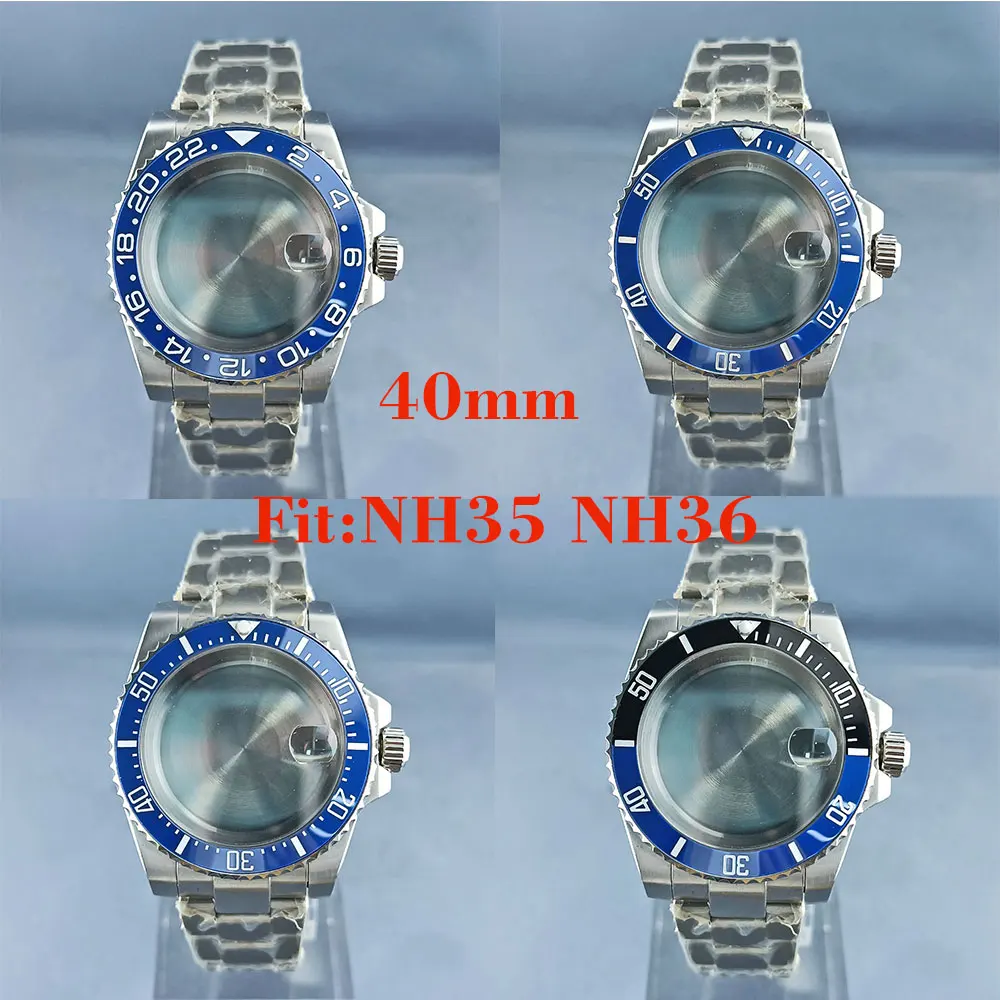 40mm Silver NH34 NH35 NH36 watch case fits NH34 NH35 NH36 movement assembly, stainless steel case, 120 clicks, sapphire glass