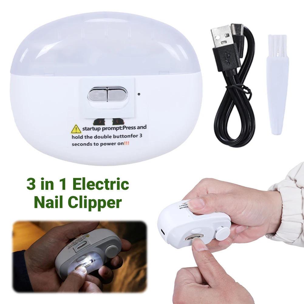 

3 In 1 Automatic Nail Trimmer with LED Adjustable Manicure Polisher USB-C Charging Painless Nails Cutter for Seniors Kids Adults
