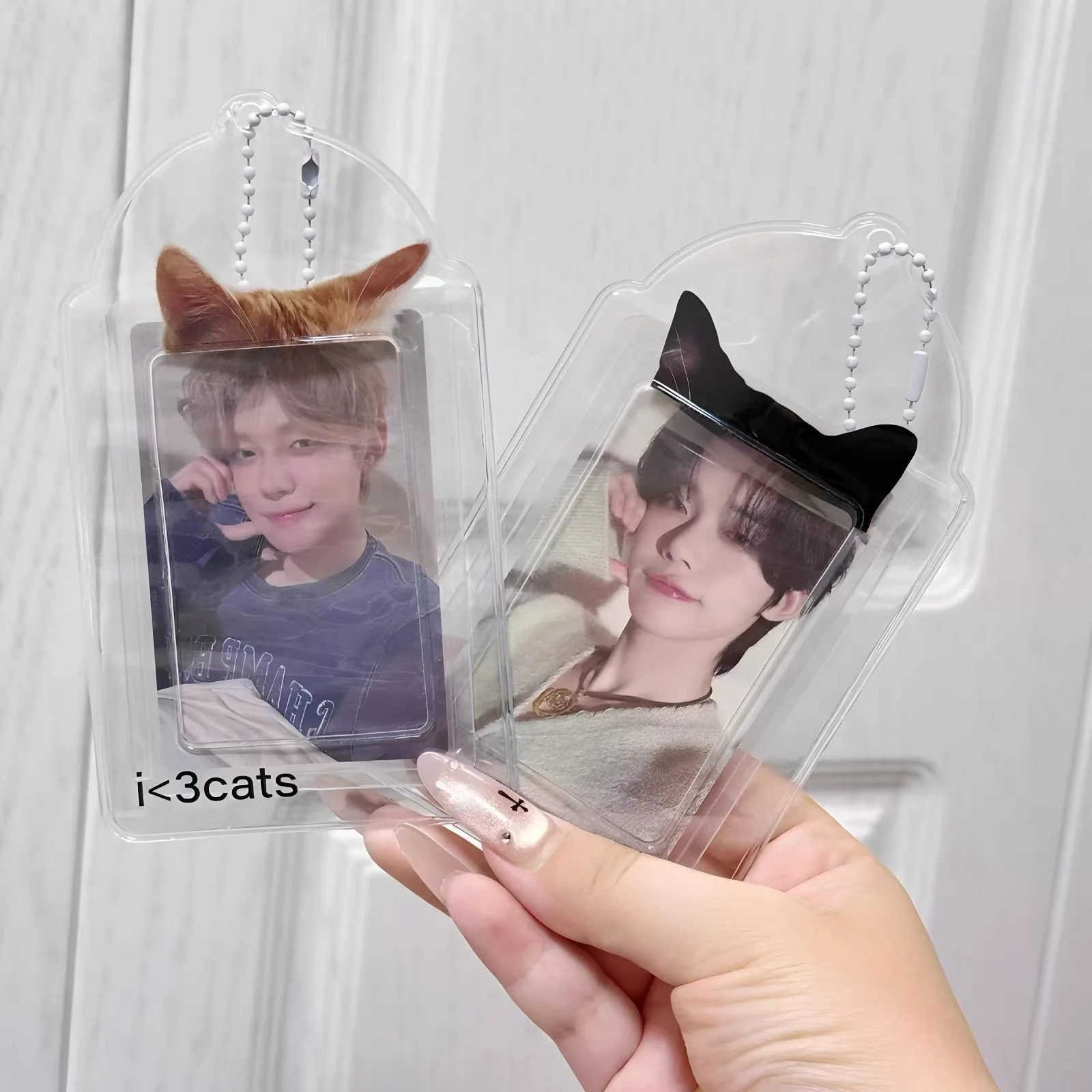 1/2 Stück Niedlicher Katzenohren-Kartenhalter aus Transparentem PVC, Wasserdichter Fotokarten- und Ausweishalter im Koreanischen Stil, Bedruckte Kartenschutzhülle – Detail 1