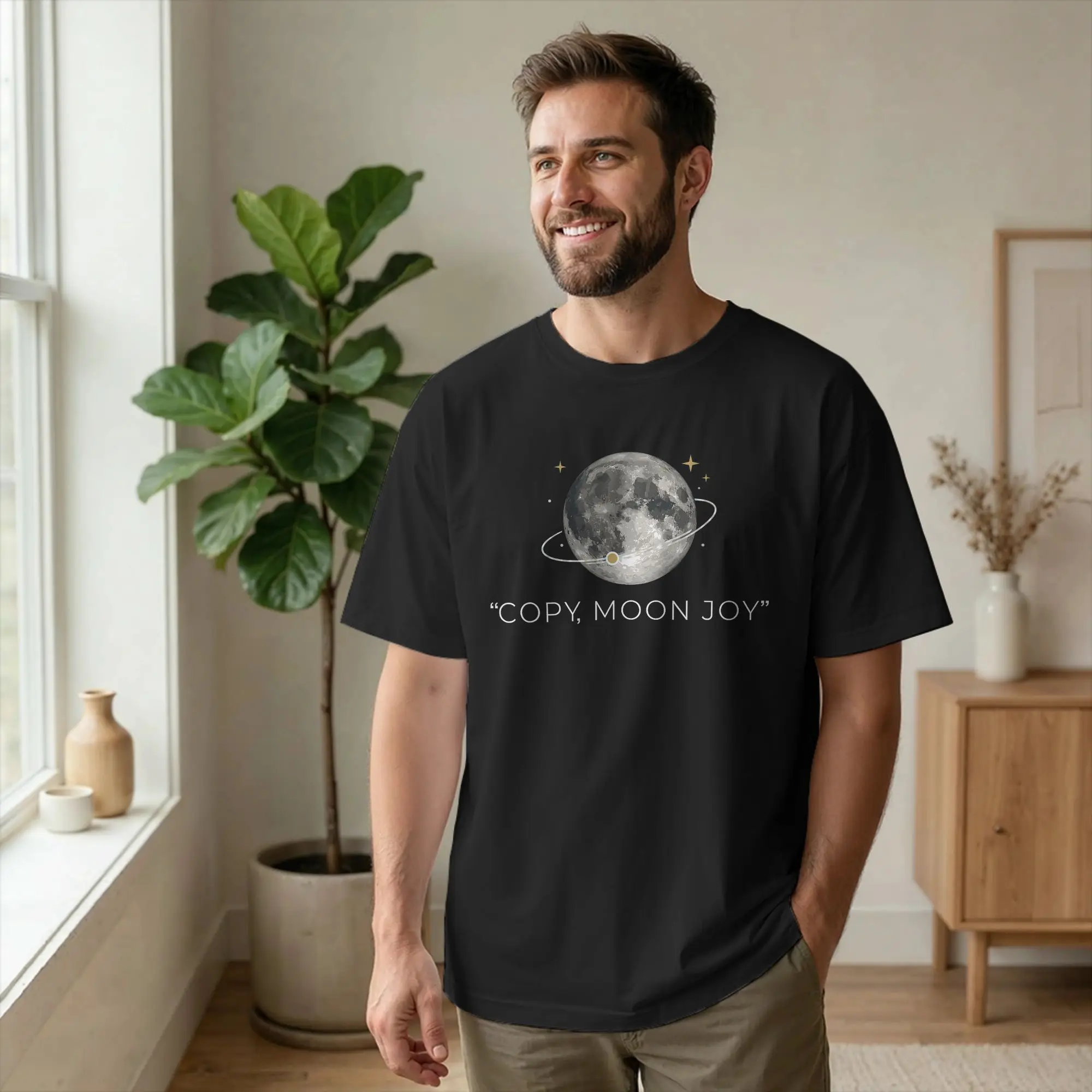 Artemis II Copy Moon Joy Minimal Full Moon T Shirt Men Cotton Unique T-Shirts Round Neck Space Tee Shirt Short Sleeve Clothes