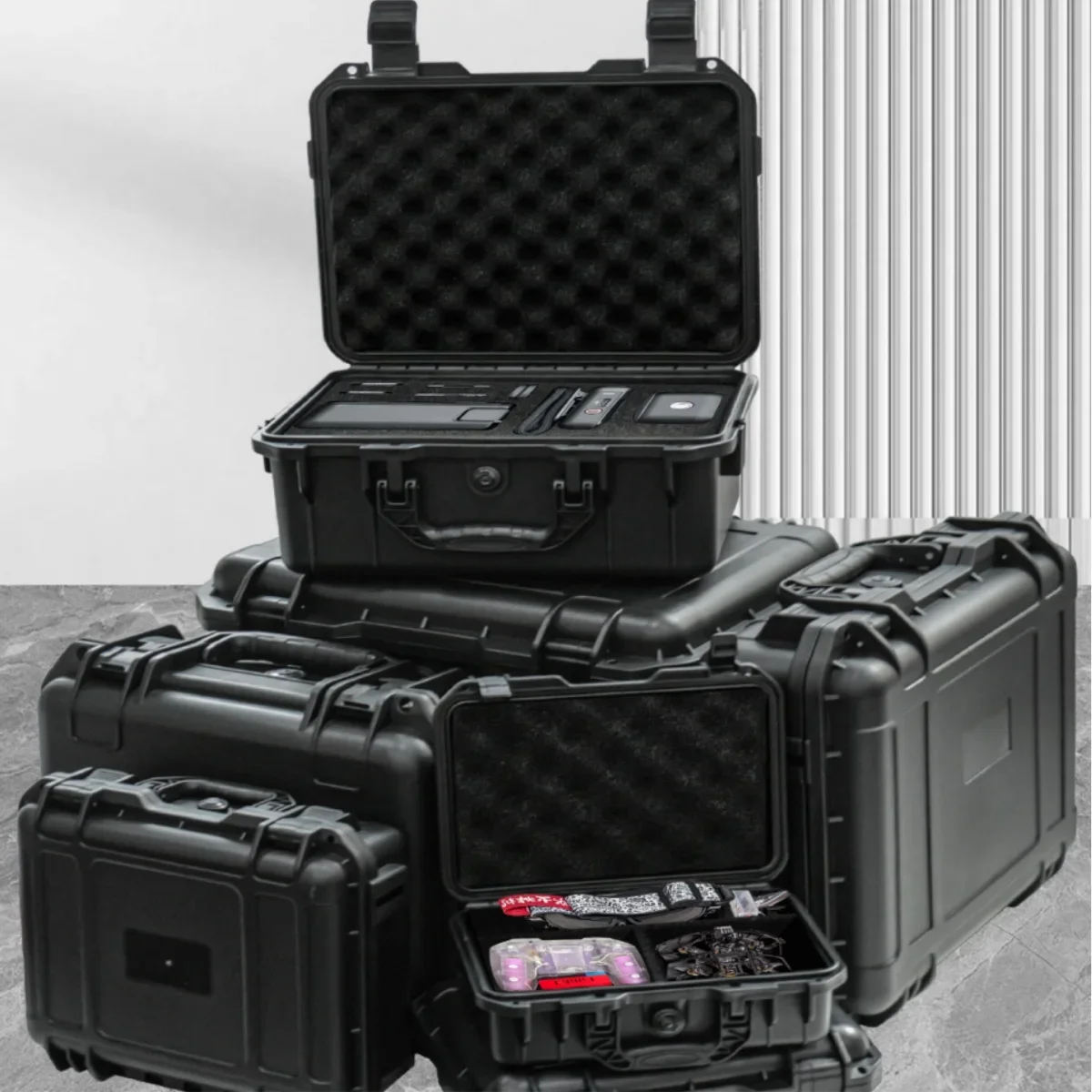Waterproof Shockproof Hard Plastic Tool Box Protective Storage Case with Pre-Cut Sponge Inserts for Equipment Small Parts Tools