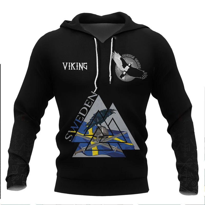 New Men Hoodie 3d Sweden Flag Emblem Print Pullover Men's Clothing Sweatshirt Oversized Viking Tatto Fashion Trendy Boys Hoodies