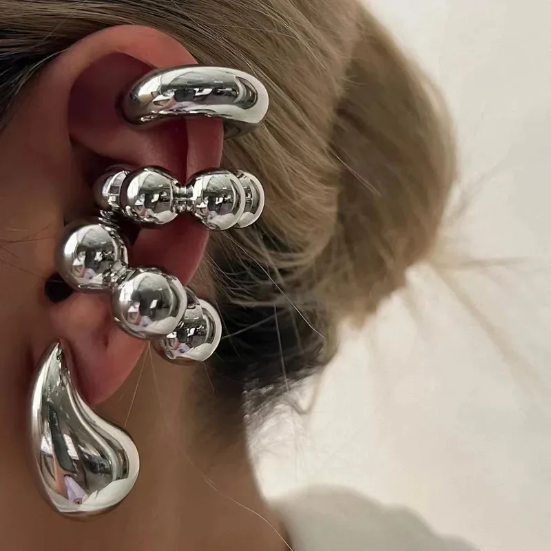 

Found Form 4Pc/set Geometric Clip Earring Women Glossy C Shape No Piercing Fake Cartilage Ear Cuff Vintage Jewelry Set