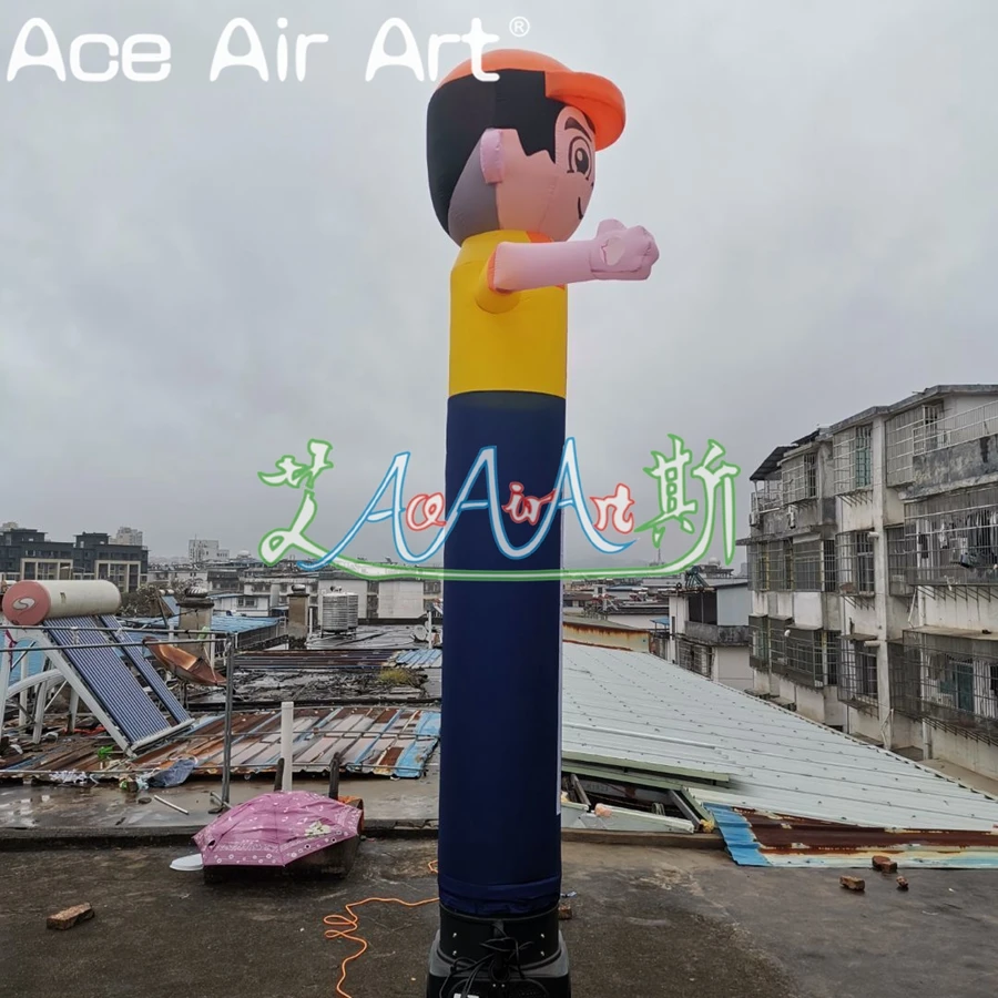 3m H Inflatable Little Character Sky Air Dancer Salute Boy with Peaked Cap for Events Party and Advertising