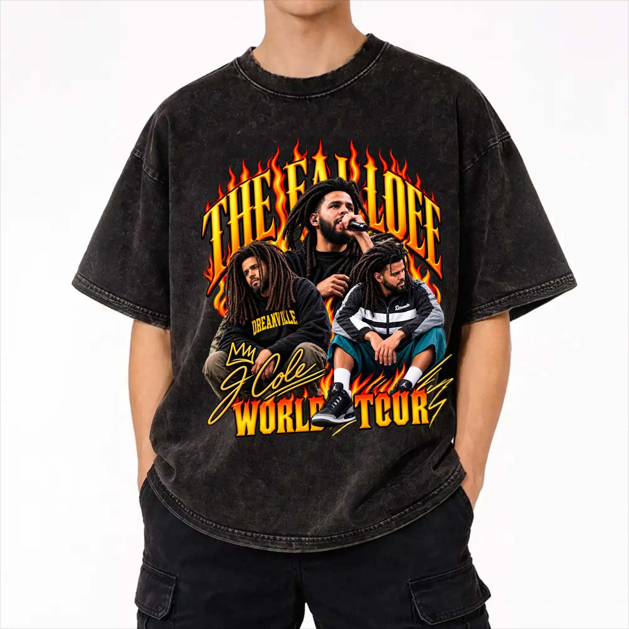 J Cole The Fall Off 2026 Tour T Shirts Hip Hop Washed Short Sleeve High Street T-Shirt  Vintage for Men Women Streetwear